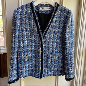 Zara Blue Tweed Blazer